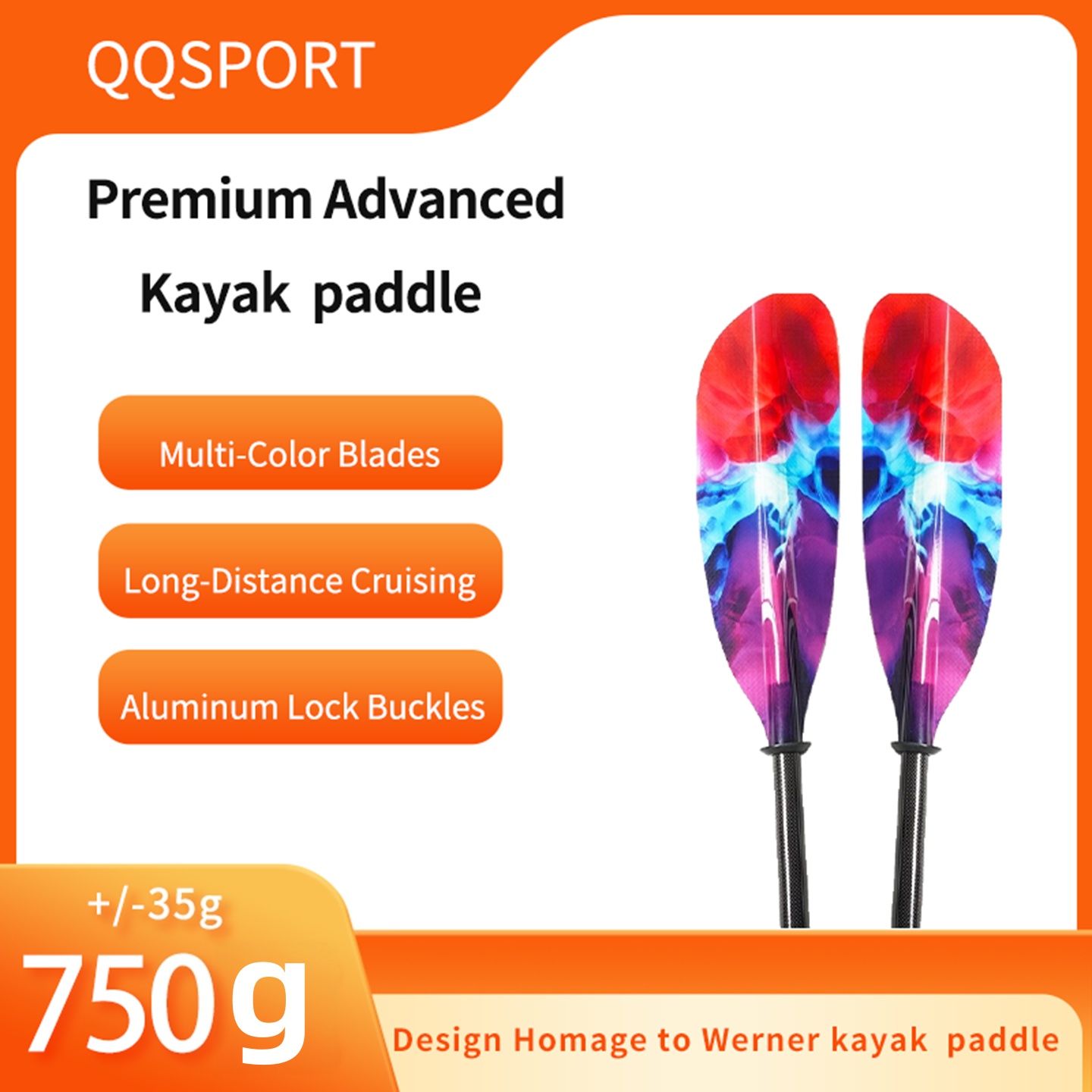 Kayak Paddle Carbon 2 Piece - Remo QQSPORT, remo recreativo de fibra